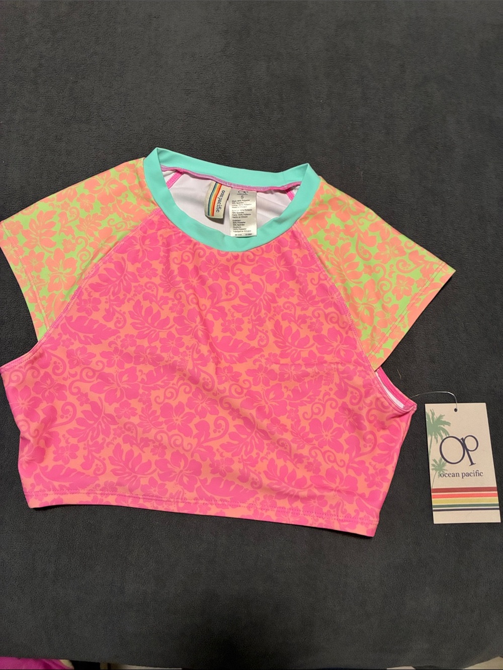 OP Girls' Pink & Mint Floral Swim top
